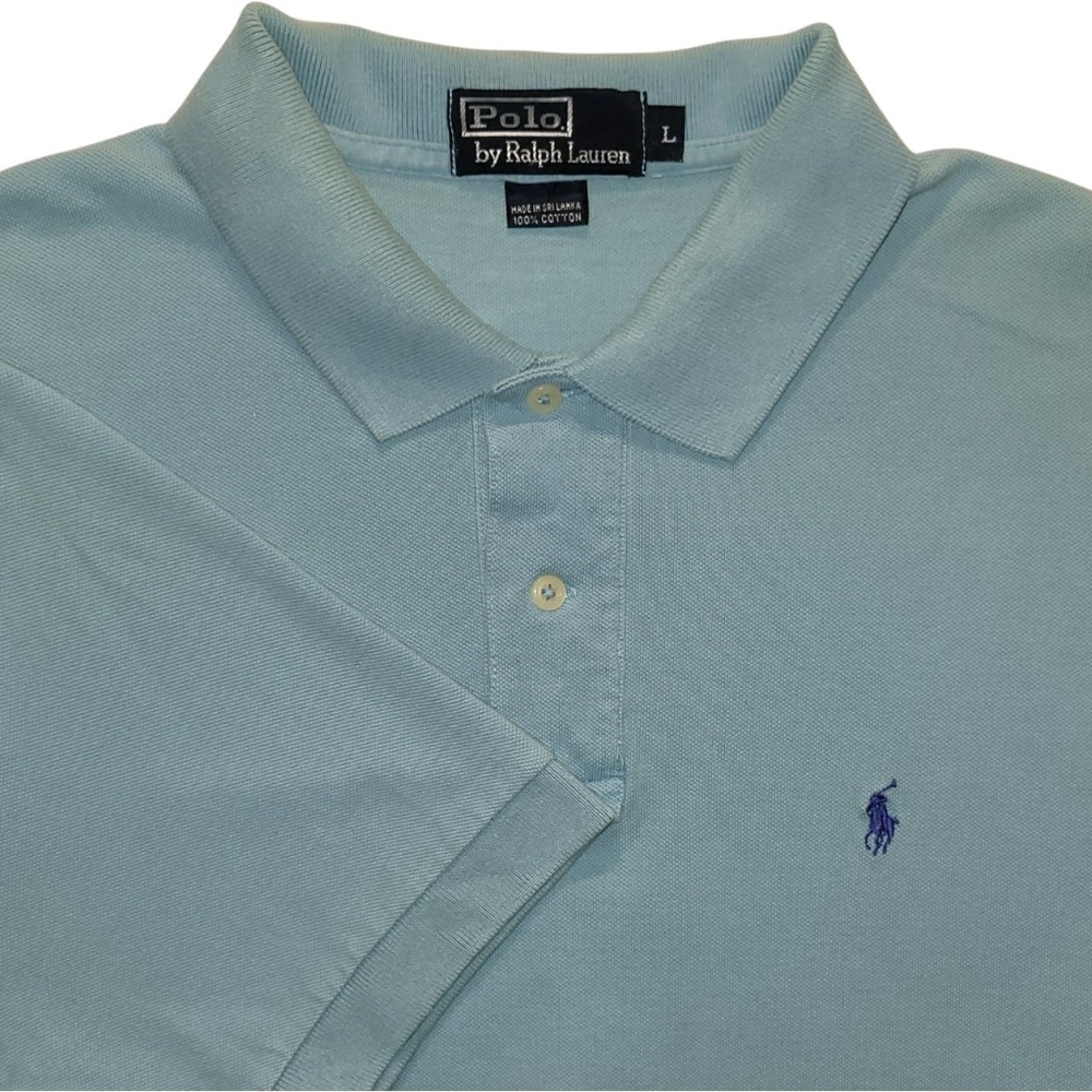 Ralph Lauren Short Sleeve Sky Blue Polo, Blue Pony Mens Size Large Cotton
